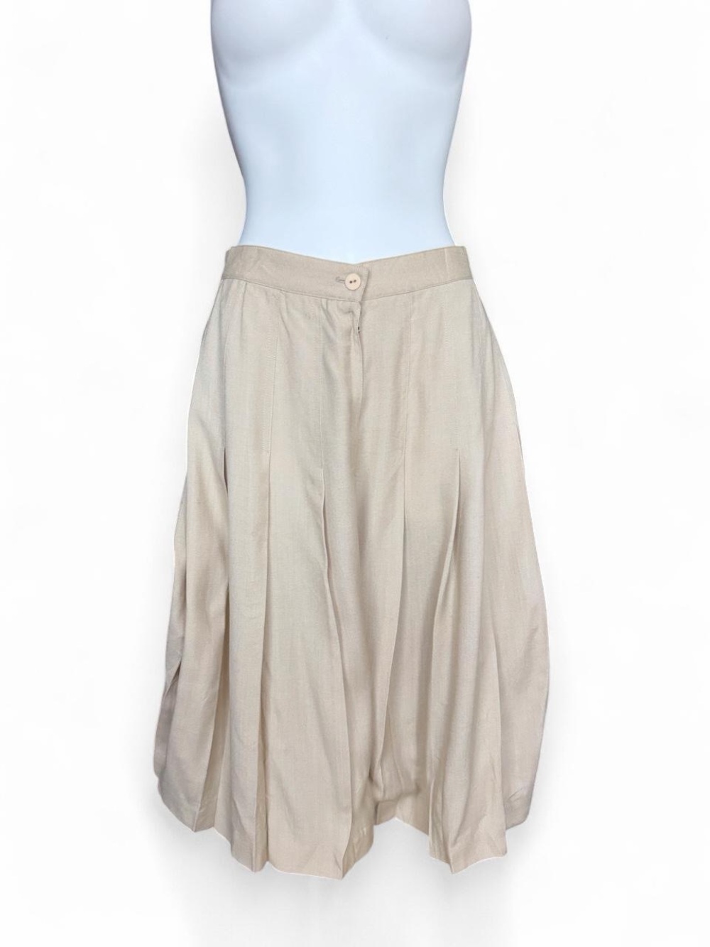 Vintage Beige A-Line Pleated Midi Skirt